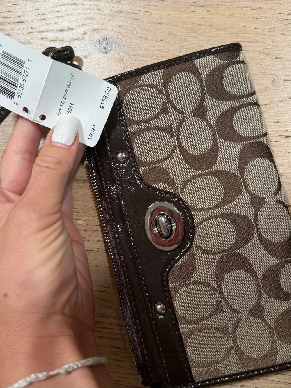 Coach Brown Signature Turn-Lock Zip Wallet